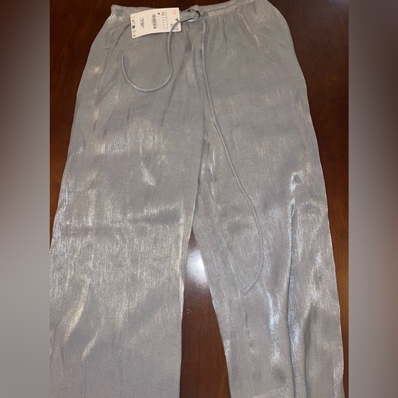 Light blue metallic Zara Pants. Size- XS. Brand New - Picture 1 of 5